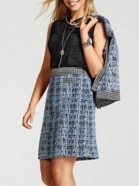 CAbi Blue Matrix Reina CLUB 21 Tweed Pencil Skirt with Houndstooth